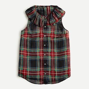 Sleeveless ruffle-collar top, Stewart tartan, NWT